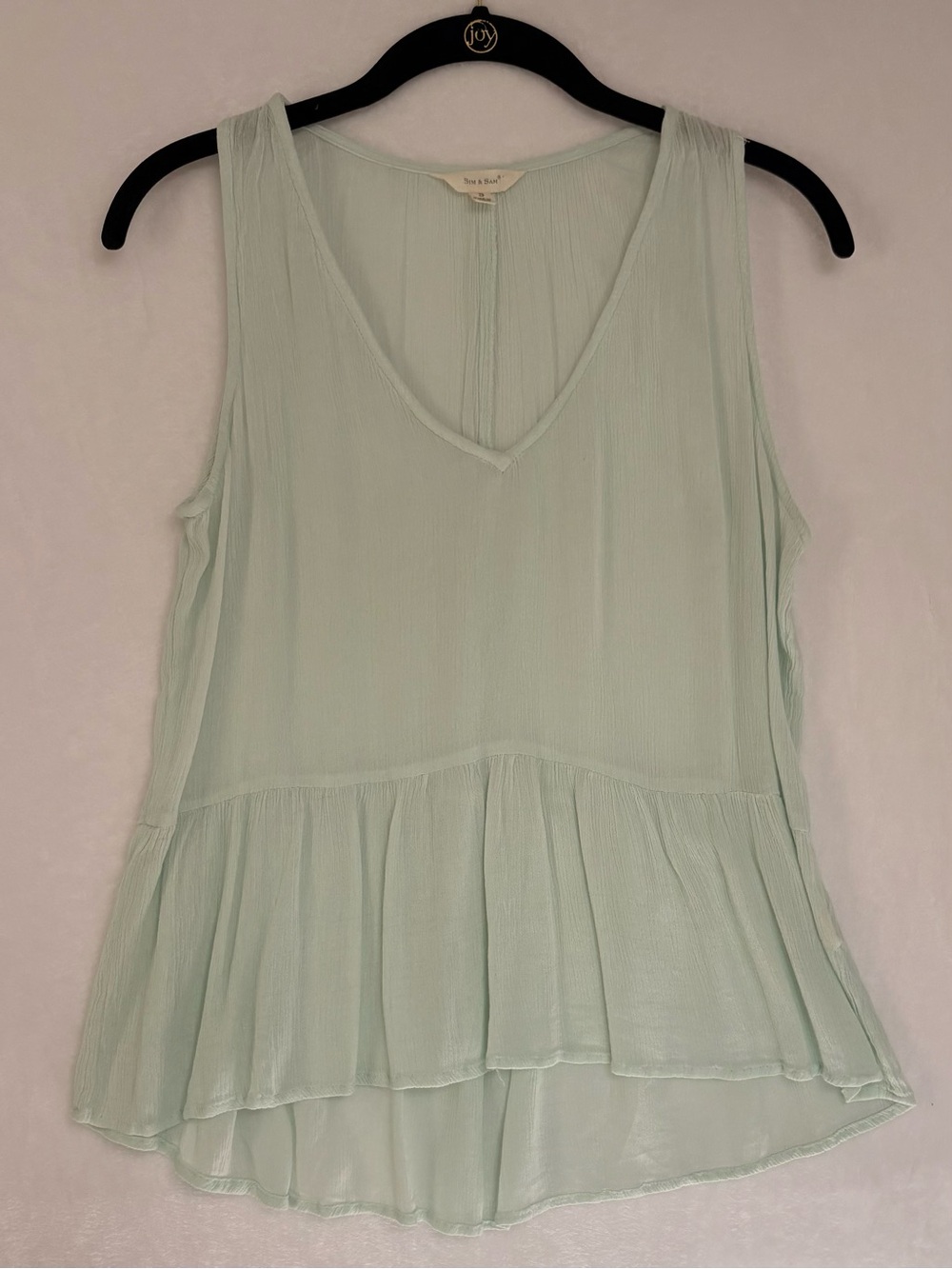 💚 Sim & Sam Mint Green High-Low Ruffle Tank Top – Size Small